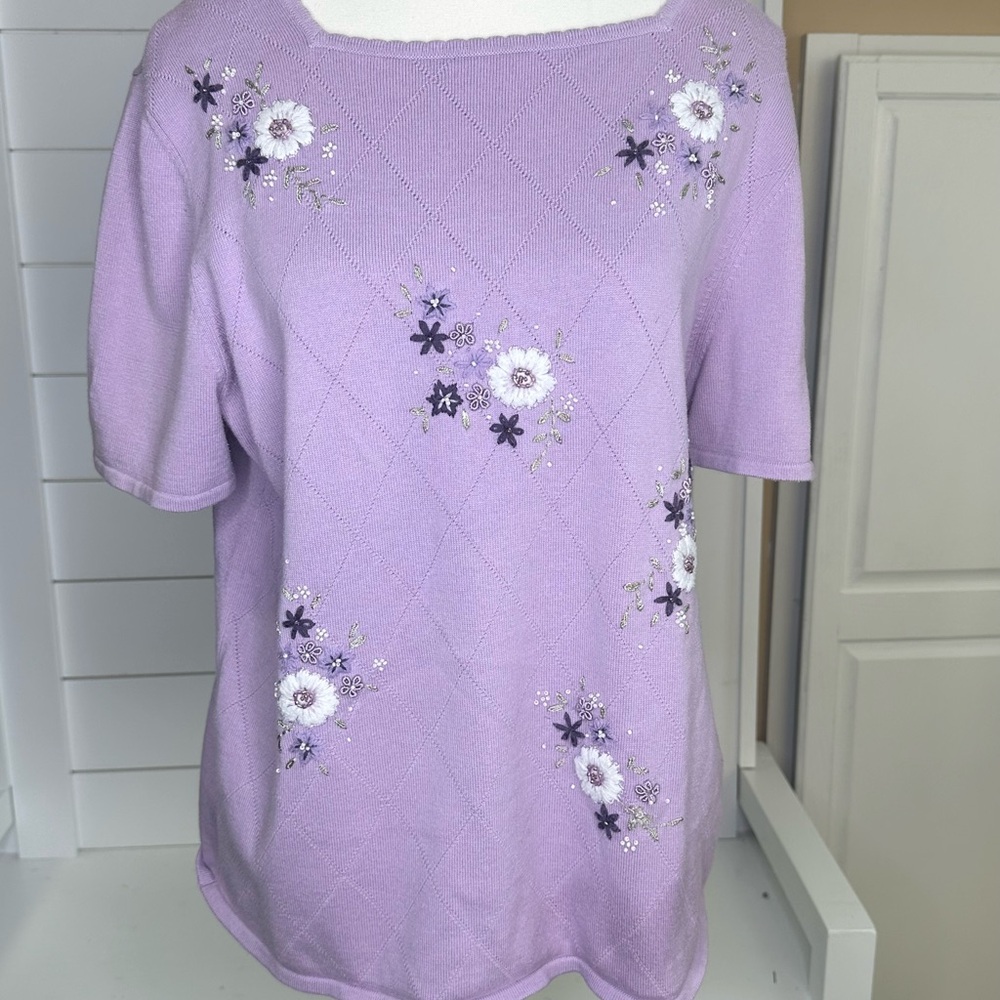 Alfred Dunner Purple Floral Embroidered Blouse